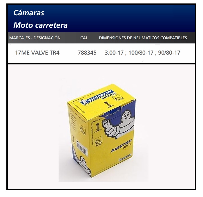 CAMARA MOTO MICHELIN 17ME VALVE TR4